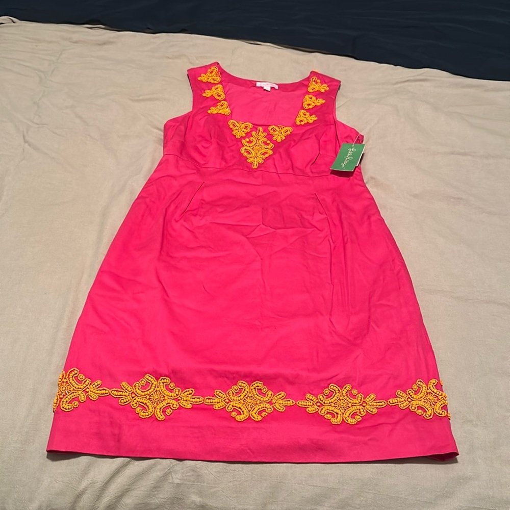 Lilly Pulitzer Pink Dress with Yellow Embroidery